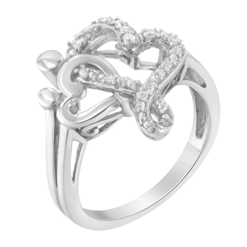 Sterling Silver 1/10ct. TDW Diamond Heart and Music Note Ring (H-I,I3) Choice of size