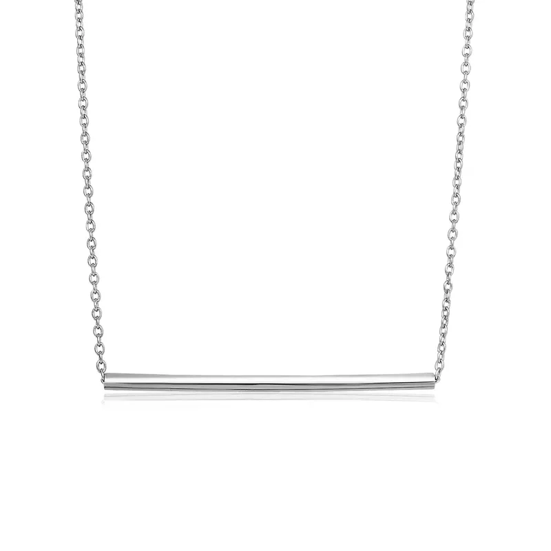 Sterling Silver Polished Straight Bar Necklace (18 Inch)
