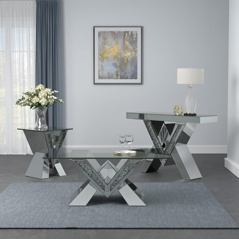 Caldwell V-shaped End Table with Glass Top Silver