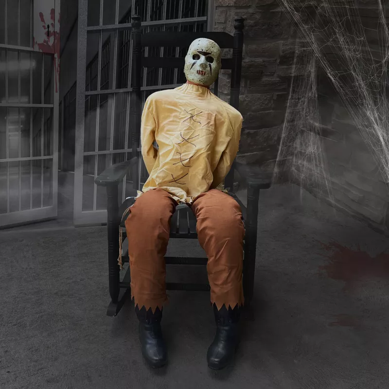 Motion-Activated Thrashing Prisoner by Tekky, Sitting Premium Halloween Animatronic, Plug-In or Battery