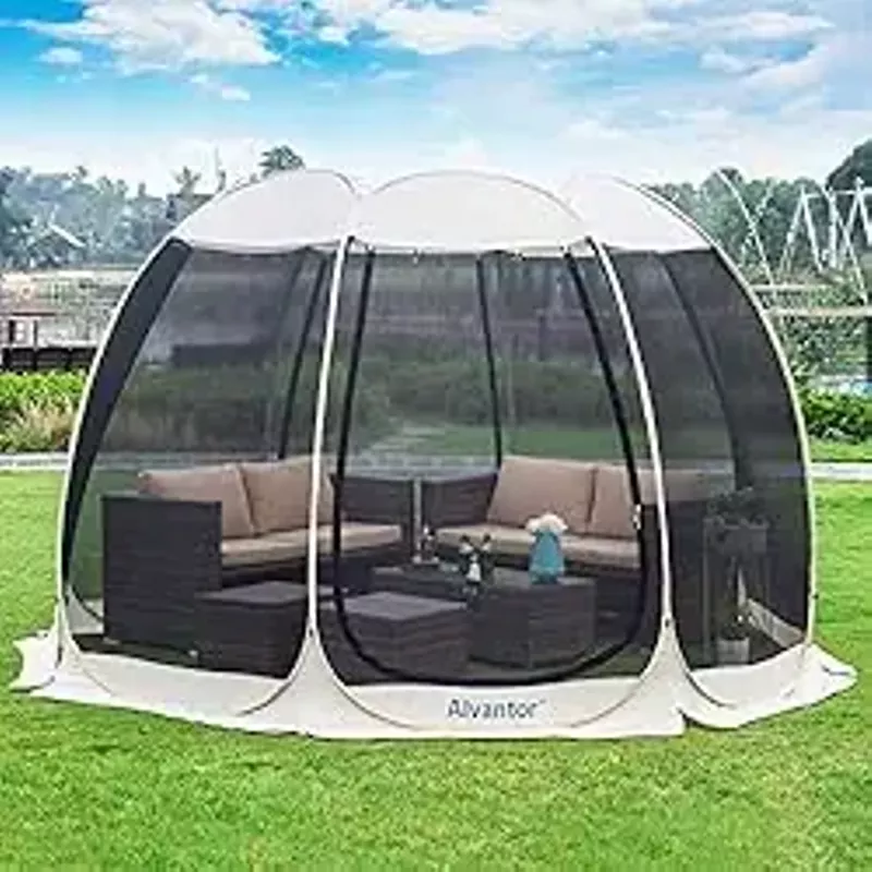 Alvantor Screen House Room Camping Tent Outdoor Canopy Pop Up Sun Shade Shelter 8 Mesh Walls Not Waterproof Beige 12'x12' Patent Pending