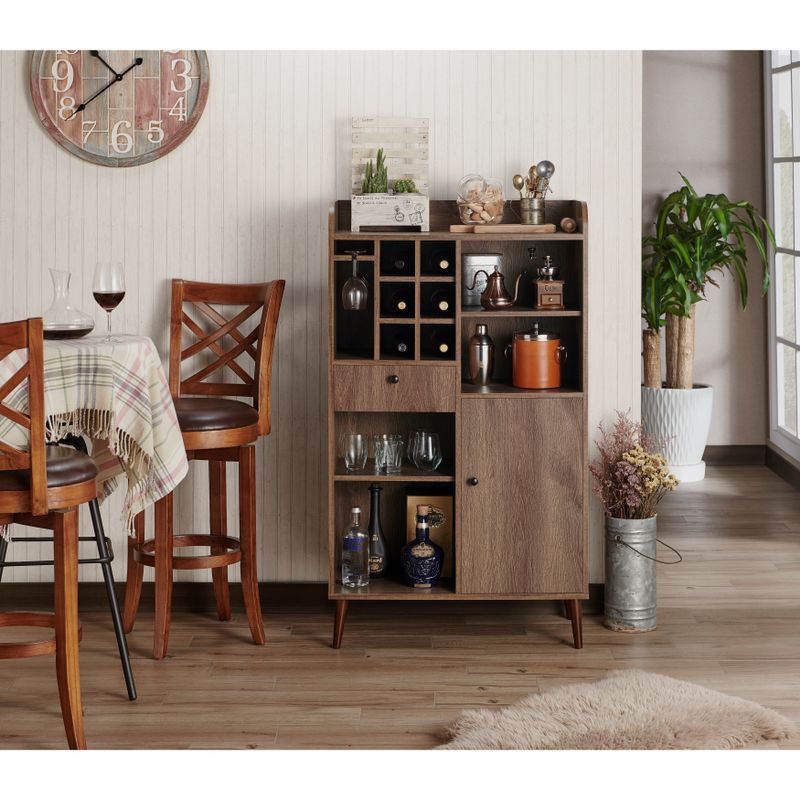 Furniture of America Karle Rustic Distressed Walnut Multi-storage Freestanding Mini Bar