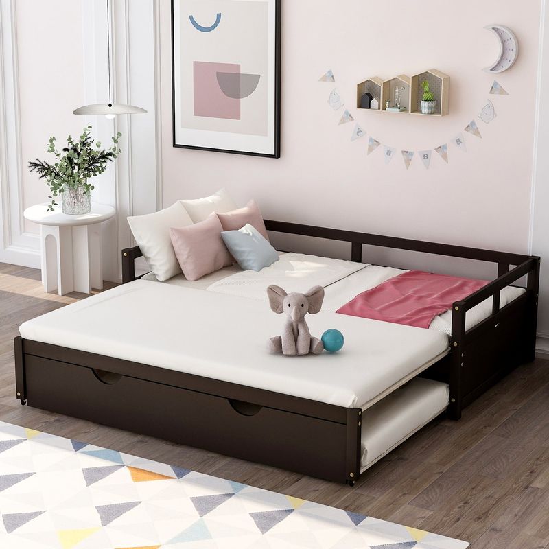 Extending Daybed with Trundle, Wooden Daybed with Trundle - Espresso