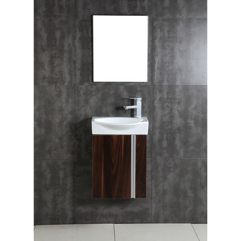 Fine Fixtures Compacto Black Walnut Wall Mount Single Bathroom Vanity with Vitreous China Sink and Mirror - Walnut