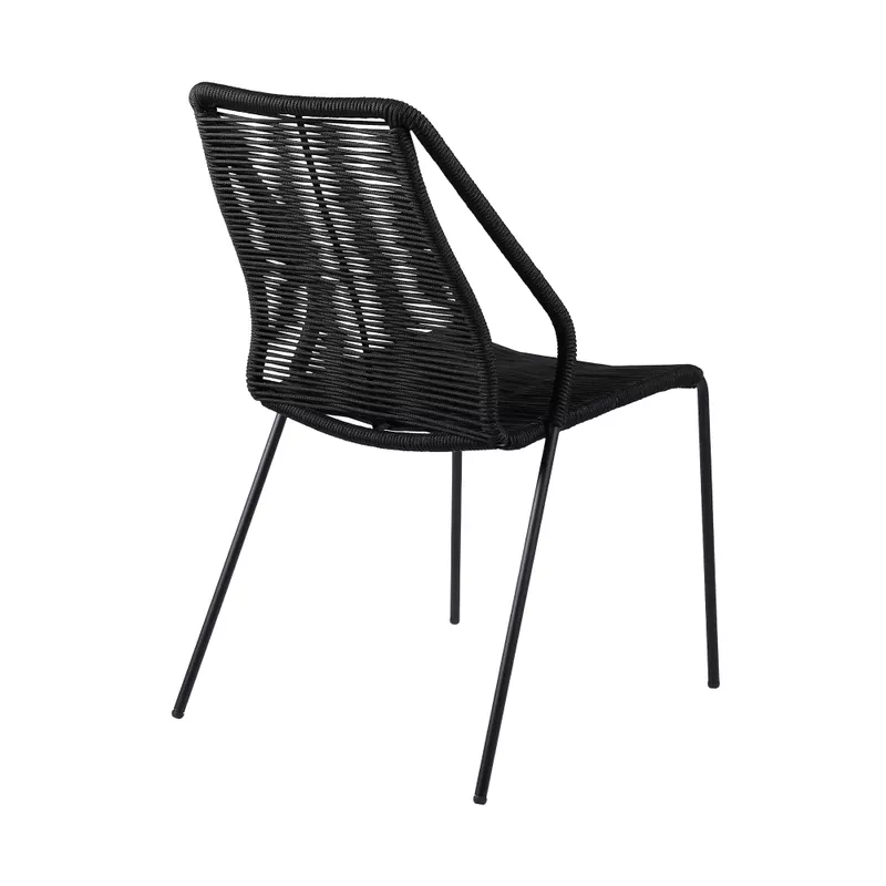 Clip Indoor Outdoor Stackable Steel Dining Chair with Black Rope - Set of 2