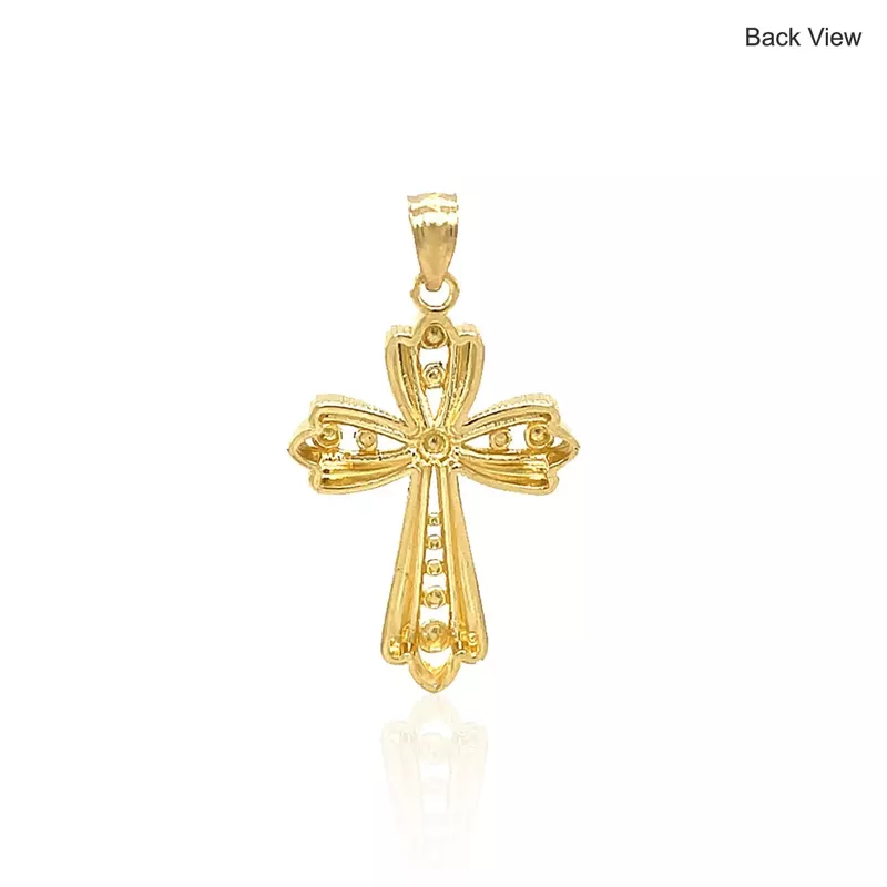 14k Two Tone Gold Fancy Cross Pendant with Diamond Cuts