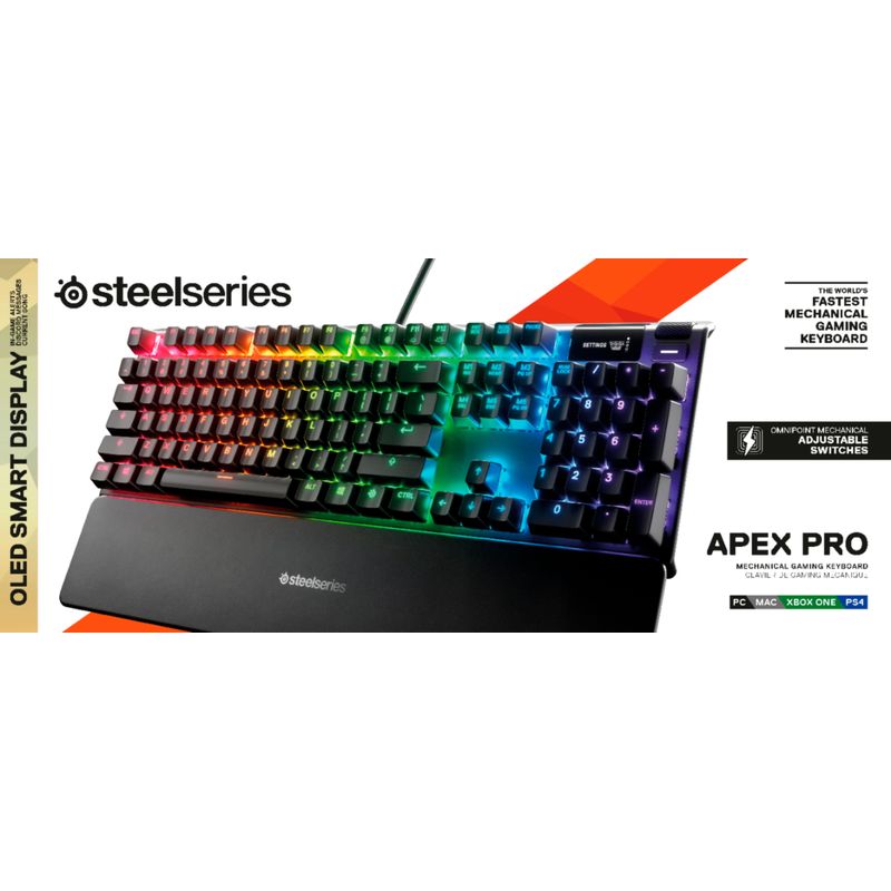 Alt View Zoom 15. SteelSeries - Apex Pro Full Size Wired Mechanical OmniPoint Adjustable Actuation Switch Gaming Keyboard with RGB Backlight