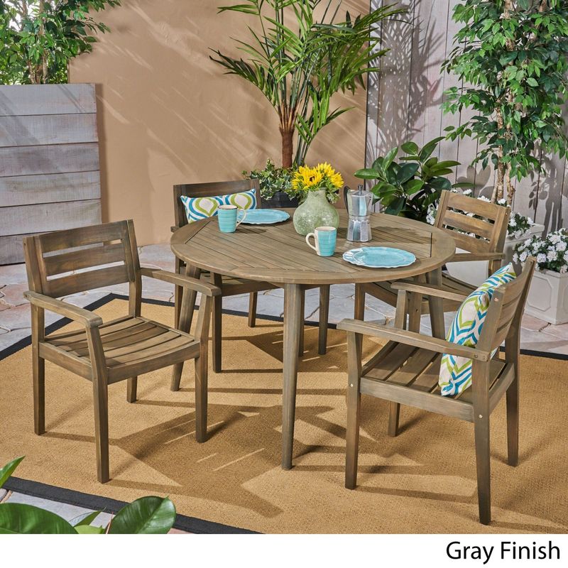 Stamford Outdoor 5 Piece Acacia Wood Dining Set with Straight Legged Dining Table by Christopher Knight Home - Grey