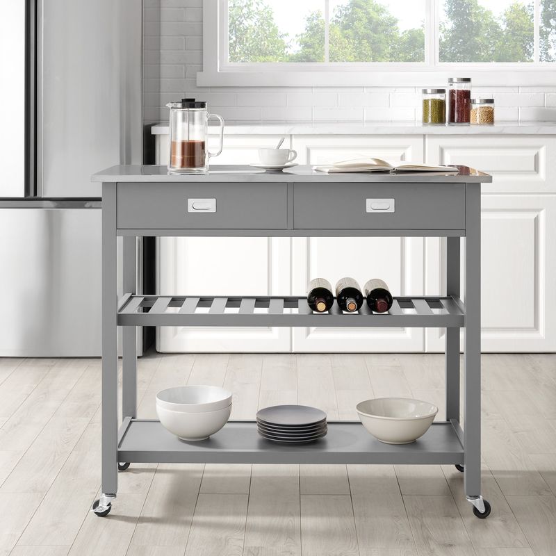 Chloe Stainless Steel Top Kitchen Island/Cart - 37"H x 42"W x 20"D - Kitchen Cart - Stainless Steel - Grey