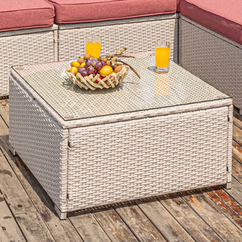 COSIEST Outdoor Furniture Wicker Glass-Top Coffee Table - Grey