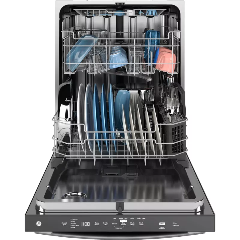 GE - 24"Top Control Fingerprint Resistant Dishwasher with Stainless Steel Interior Dishwasher with Sanitize Cycle - Stainless Steel