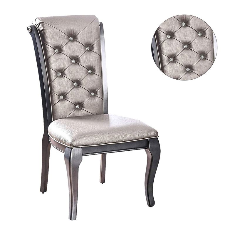 Set of 2 Faux Leather Upholstered Side Chair in Gray - Champagne