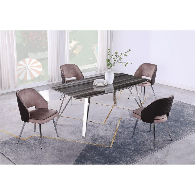 Somette 5-Piece Dining Set with Marbleized Wooden Table & Four 2-Tone Chairs - Grey/Brown