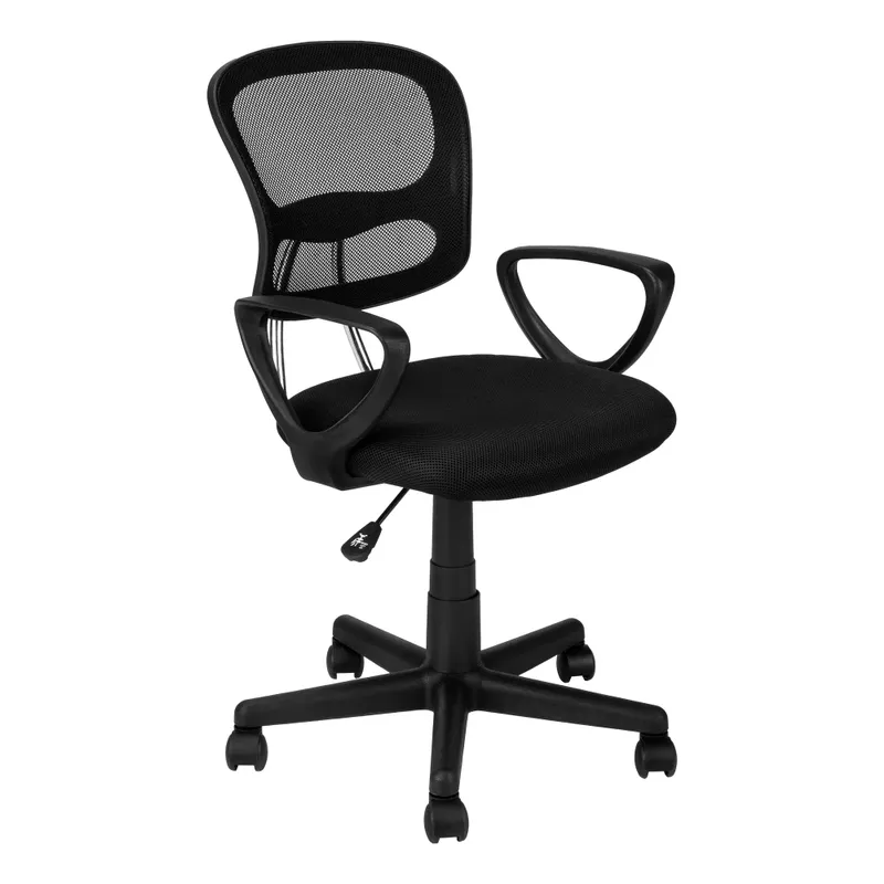 Office Chair/ Adjustable Height/ Swivel/ Ergonomic/ Armrests/ Computer Desk/ Work/ Juvenile/ Metal/ Mesh/ Black/ Contemporary/ Modern