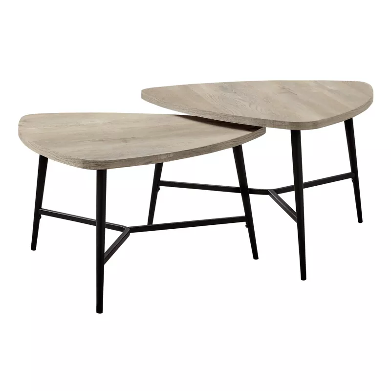 Table Set/ 2pcs Set/ Coffee/ End/ Side/ Accent/ Living Room/ Metal/ Laminate/ Beige/ Black/ Contemporary/ Modern
