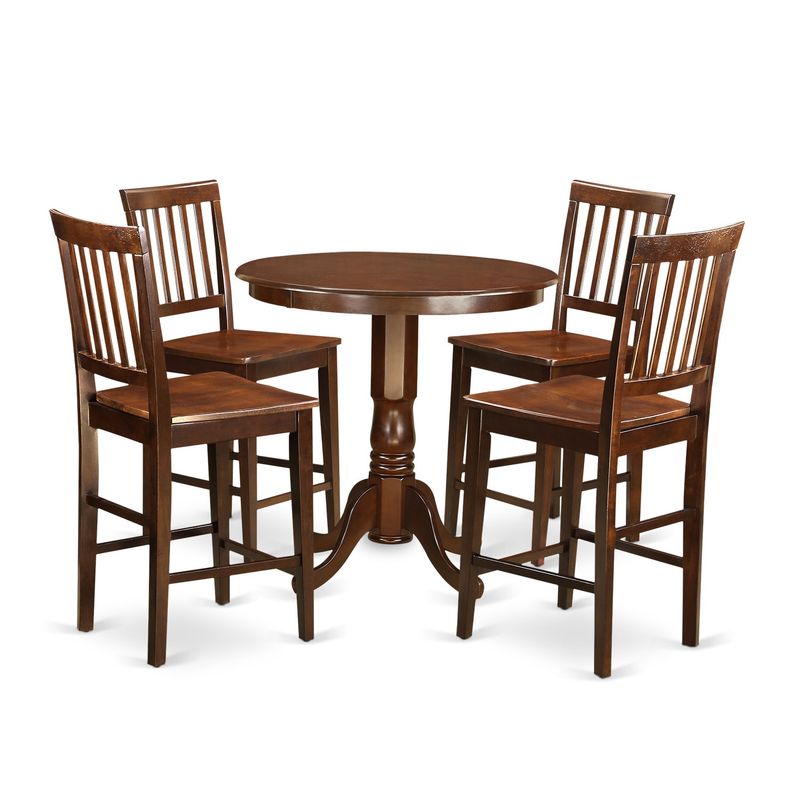 JAVN5-MAH Mahogany Rubberwood Five-piece Pub Table Set Including Table and Four Chairs - Faux Leather