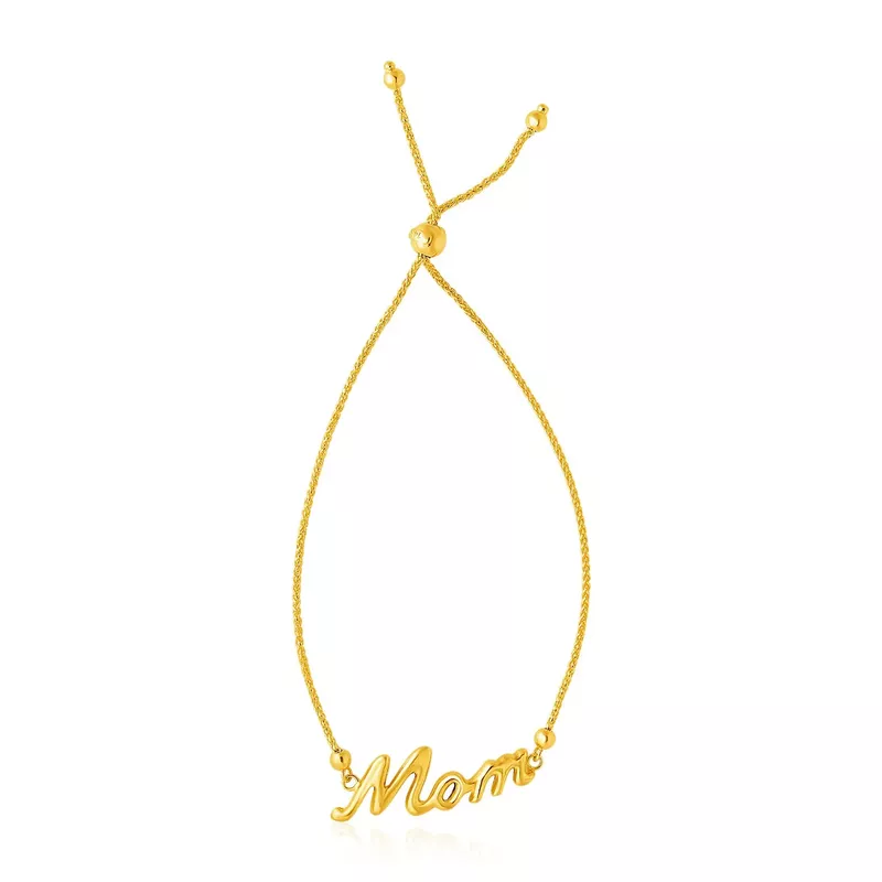 14k Yellow Gold MOM Style Lariat Bracelet (9.25 Inch)