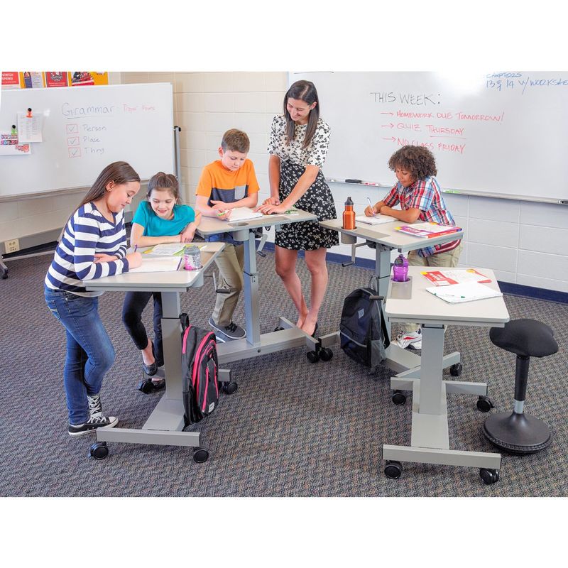 Offex OF-STUDENT-C Light Grey/ Medium Grey Student Sit/ Stand Desk with Height Adjustable Crank Handle - Gray