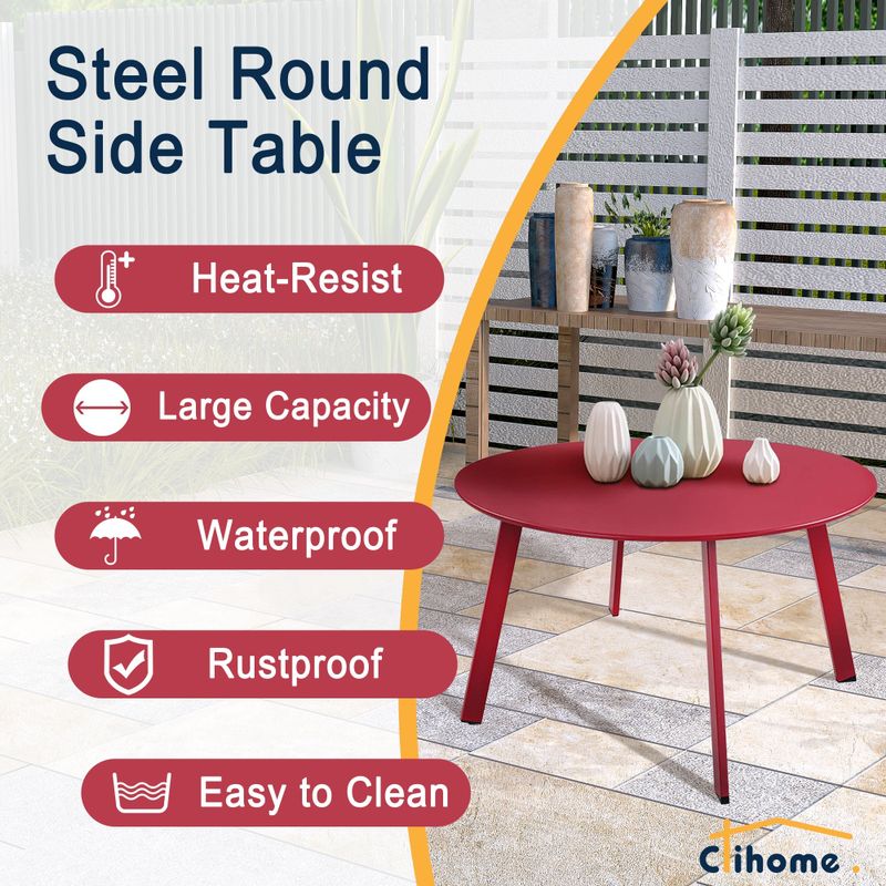 Clihome Weather Resistant Round Steel Patio Large Coffee Table - Yellow