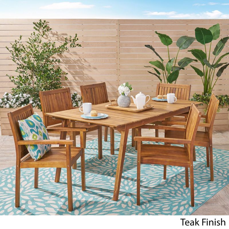 Jersey Outdoor 7 Piece Acacia Dining Set by Christopher Knight Home - Teak