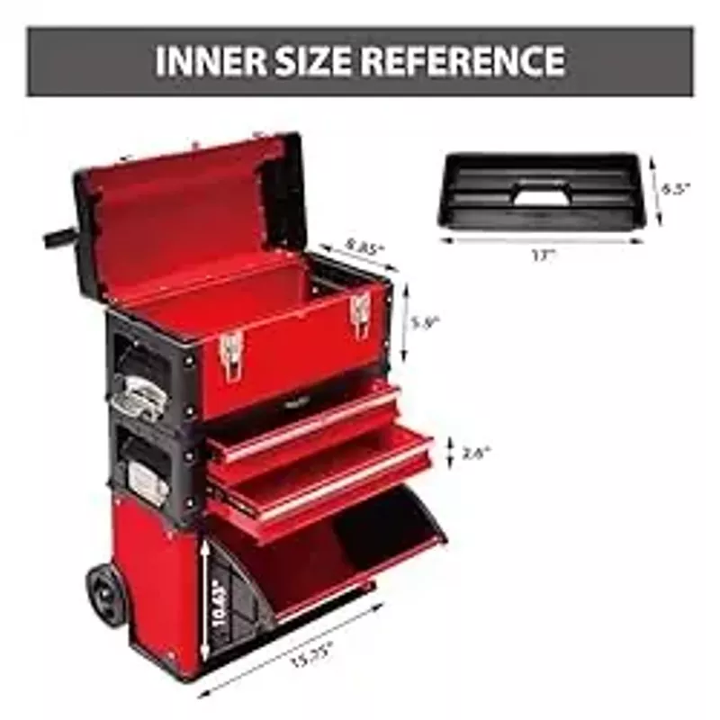 BIG RED TRJF-C305ABD-1 Garage Workshop Organizer: Portable Steel and Plastic Stackable Rolling Upright Trolley Tool Box