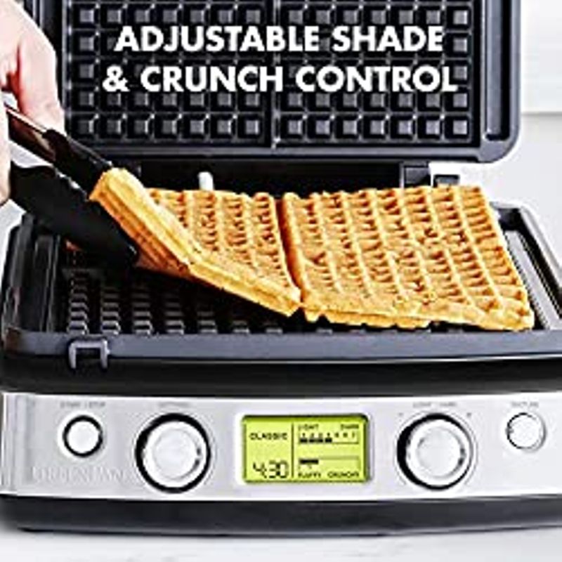 GreenPan Elite 4-Square Belgian Waffle Iron, Healthy Ceramic Nonstick Plates, Easy One-Touch Presets, Black