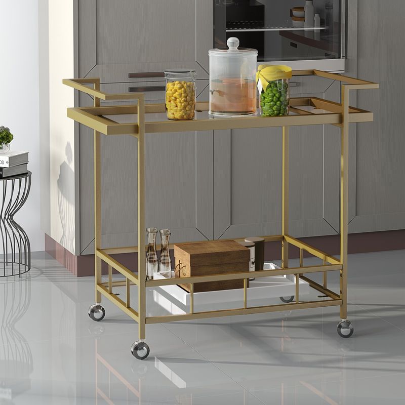 Ambrose Industrial Glass Bar Cart with Shelves by Christopher Knight Home - Iron/Glass - rose