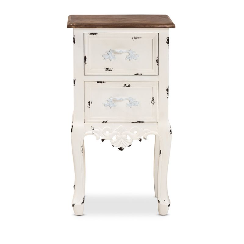 Levron Classic and Traditional Two-Tone Wood Nightstand with 2 Drawers - Antique White