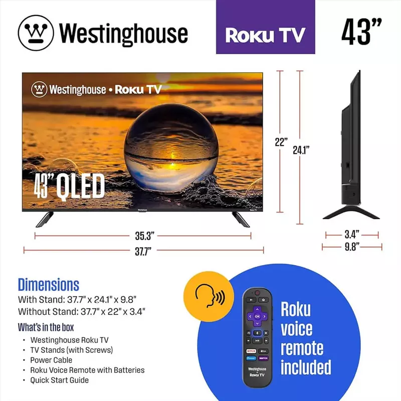 Westinghouse 43 inch Edgeless QLED 4K Roku TV