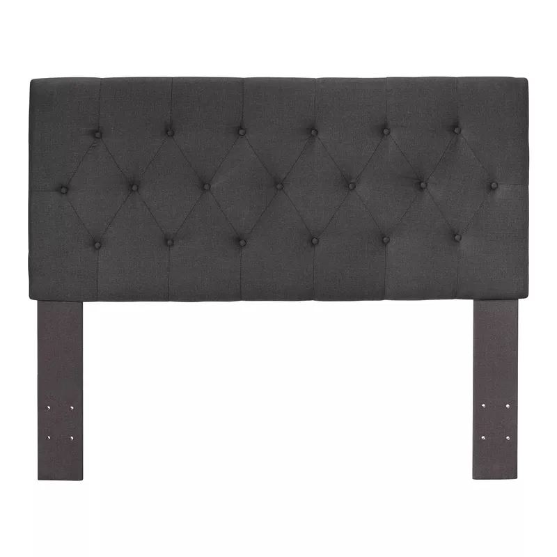 Transitional Fabric Full/Queen Tufted Headboard in Gray