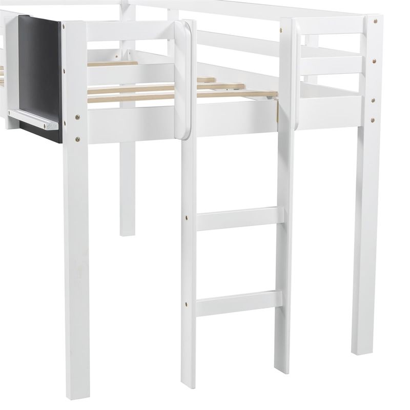 Merax Wood Loft Bed with Slide, Stair and Chalkboard - Grey - Twin