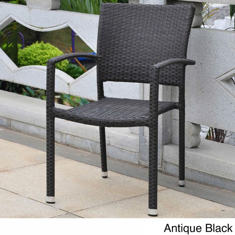 International Caravan Barcelona Resin Wicker/Aluminum Outdoor Dining Chairs (Set of 6) - Antique Black