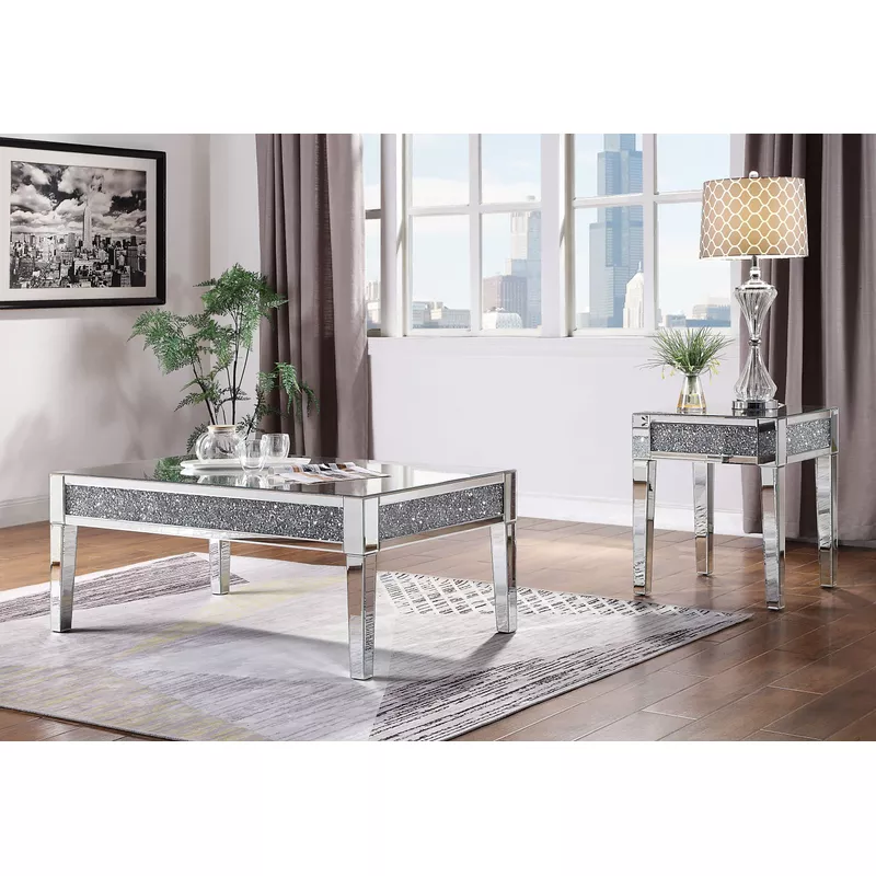 ACME Noralie Coffee Table, Mirrored & Faux Diamonds