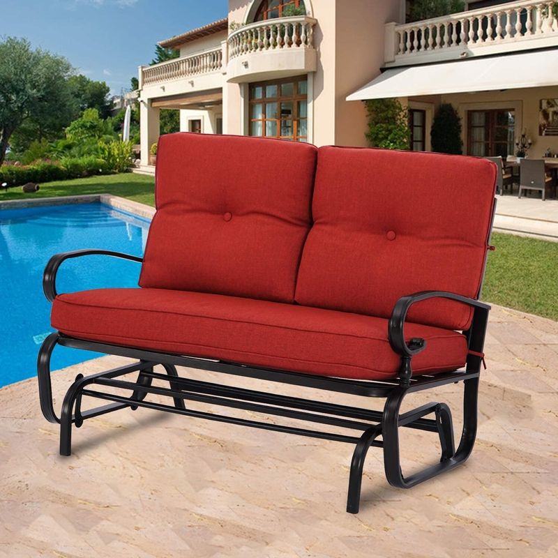 Nista Outdoor Loveseat Glider Chair by Havenside Home - Red