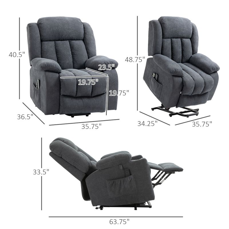 HOMCOM Power Lift Recliner Chair for Elderly Big and Tall with Massage - Grey