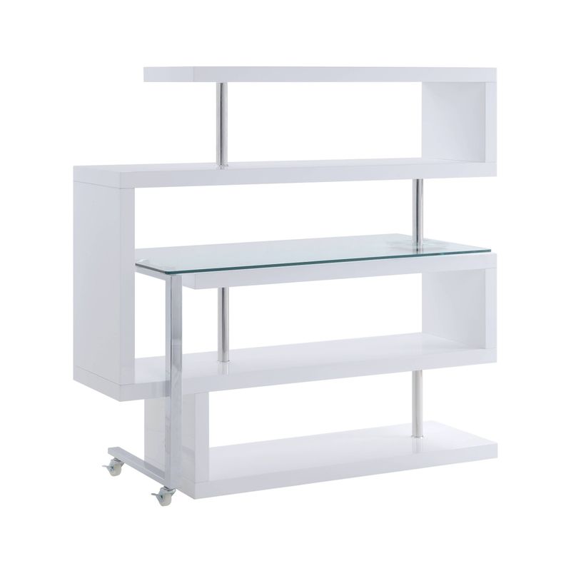ACME Buck II Writing Desk with Shelf in Clear and White High Gloss - Clear/Chrome/White High Gloss