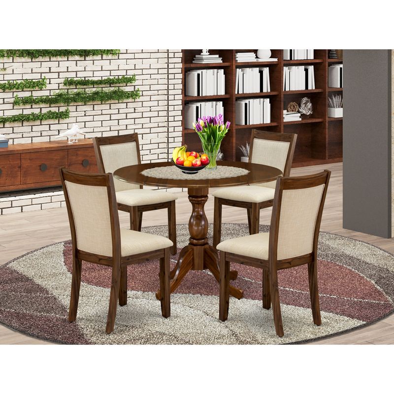 Dining Room Set Includes a Wood Table with Drop Leaves and Linen Fabric Upholstered Chairs (Pieces Option Available) - DMMZ5-AWN-04