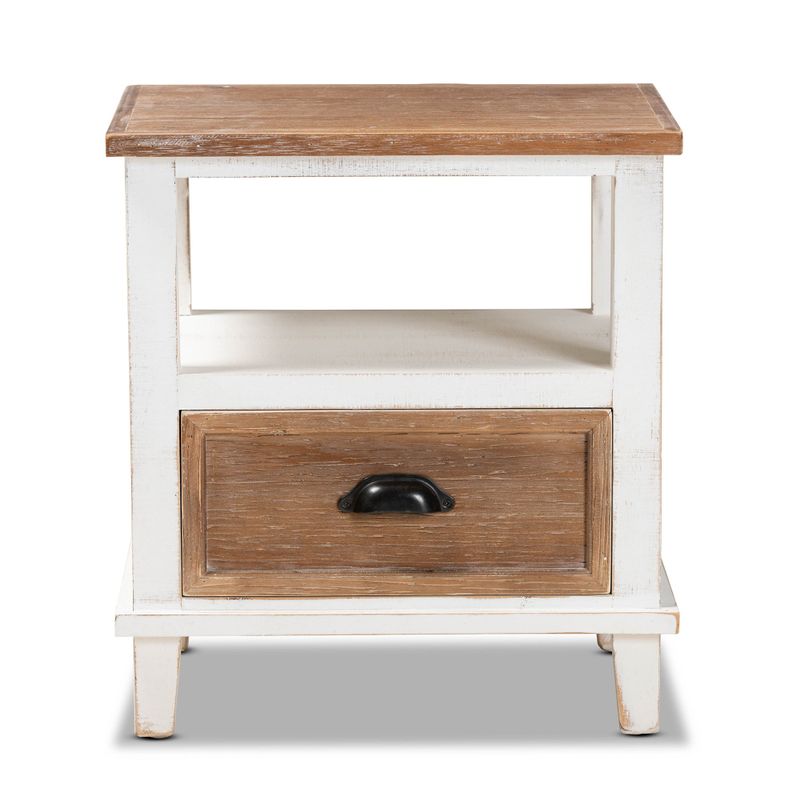 Glynn Two-Tone White and Oak Brown Finished Wood 1-Drawer Nightstand - White