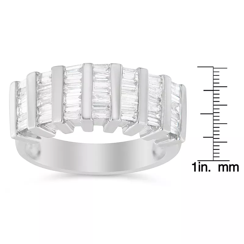 Sterling Silver 1 ct. TDW Multi-Row Baguette Diamond Ring (H-I, I1-I2) Choice of size