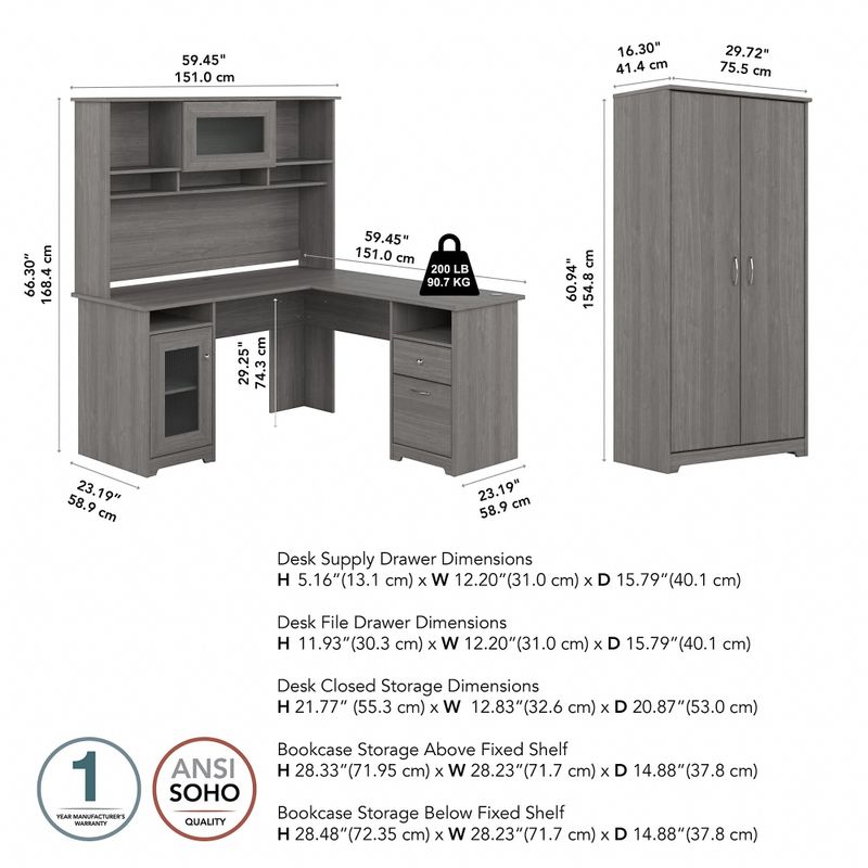 Rent to own Cabot 60W L-Desk with Hutch and Tall Storage Cabinet by ...