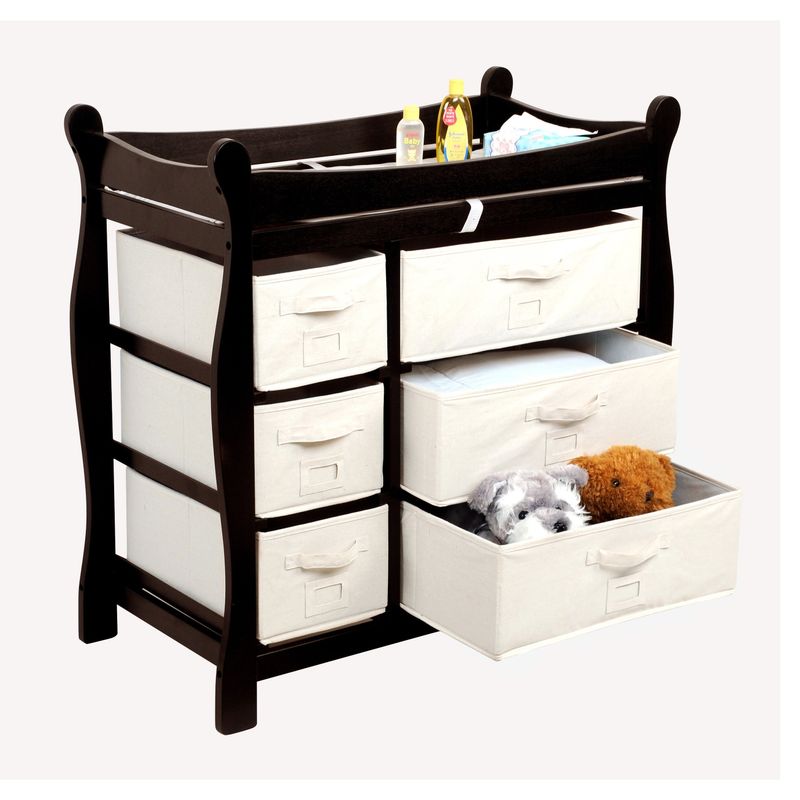 Sleigh Style Baby Changing Table with Six Baskets - Natural/Ecru Baskets