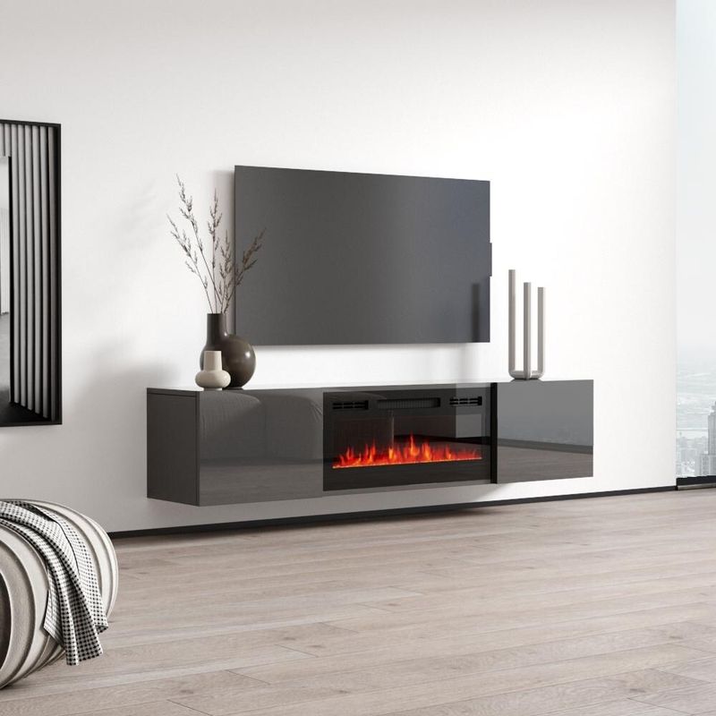Cali EF Wall Mounted Electric Fireplace Modern 72" TV Stand - Black