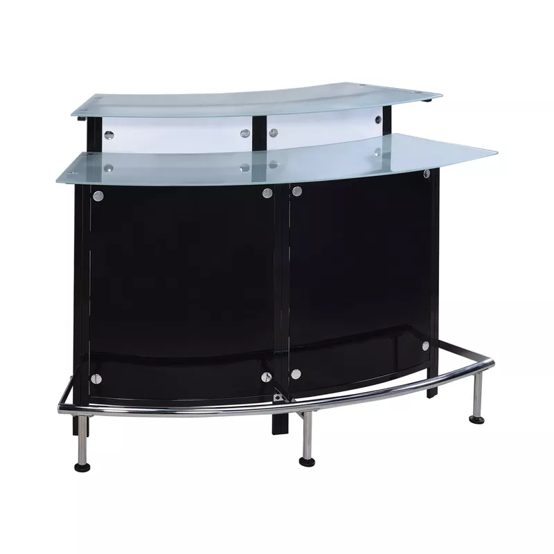 Arched 1-shelf Bar Unit with Glass Counter Tops Glossy Black, Chrome, Frosted and Clear