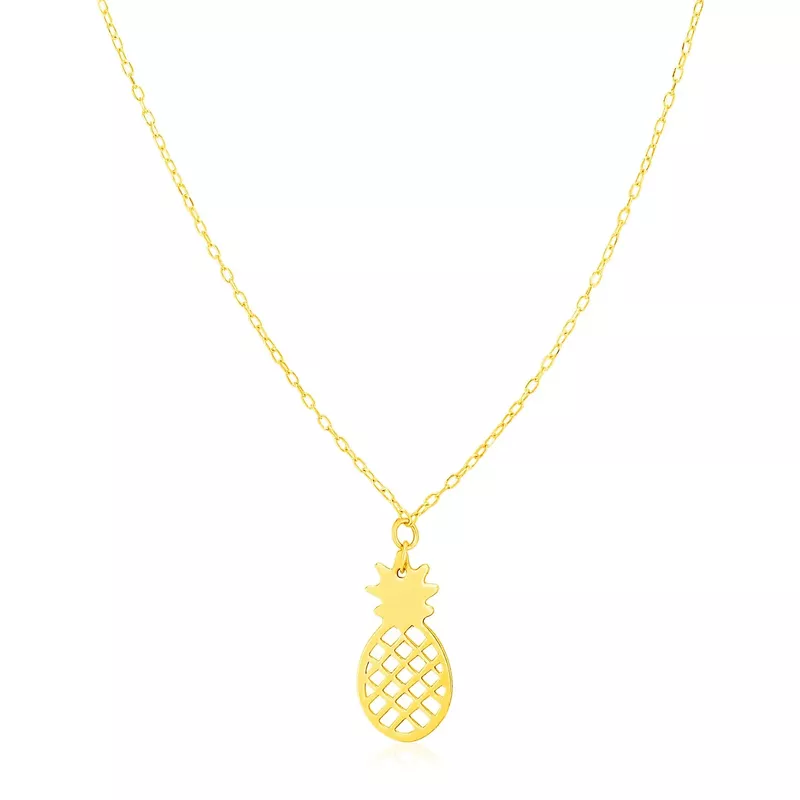 14K Yellow Gold Pineapple Necklace (18 Inch)