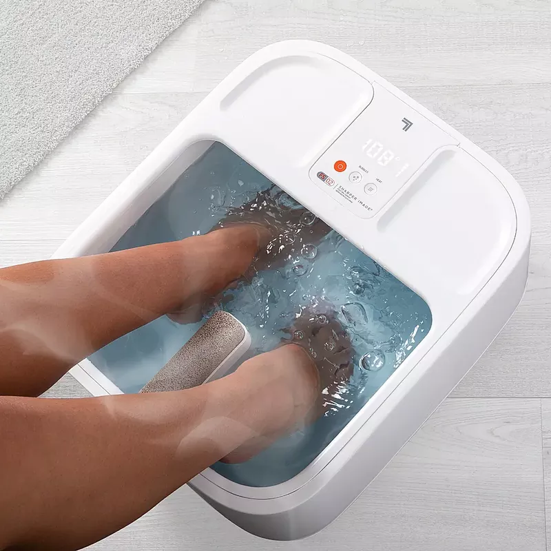 Sharper Image - Hydro Spa Plus Foot Bath Massager, Heated with Rollers and LCD Display - White