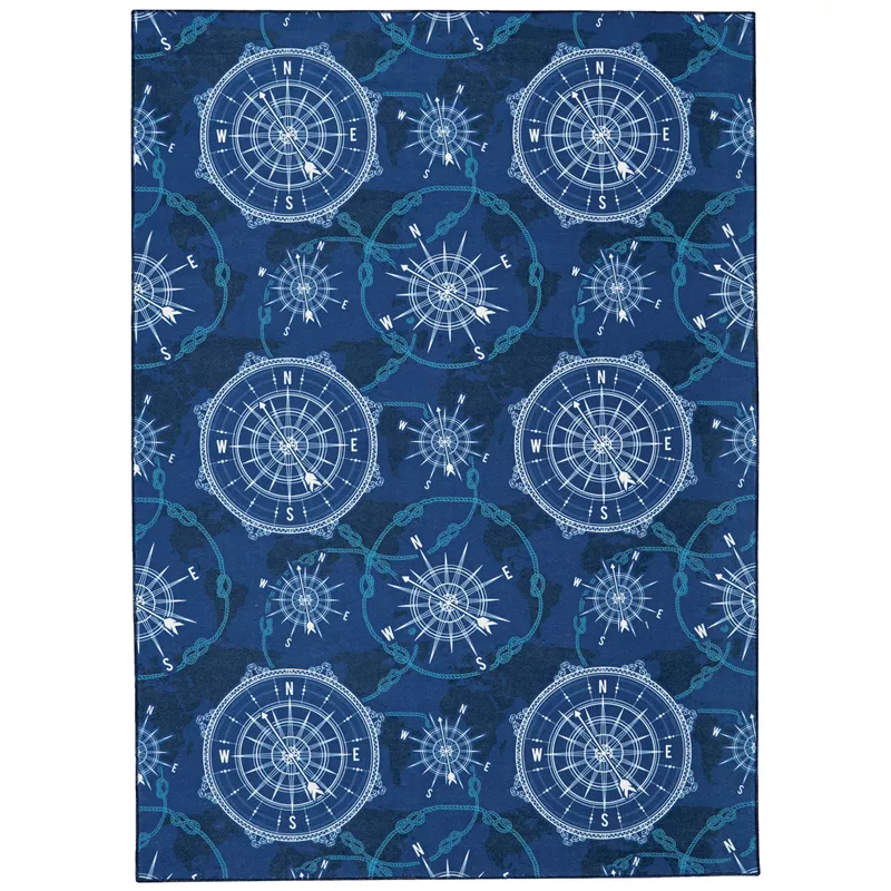 Weirley Blue And Ivory 5X7 Washable Area Rug