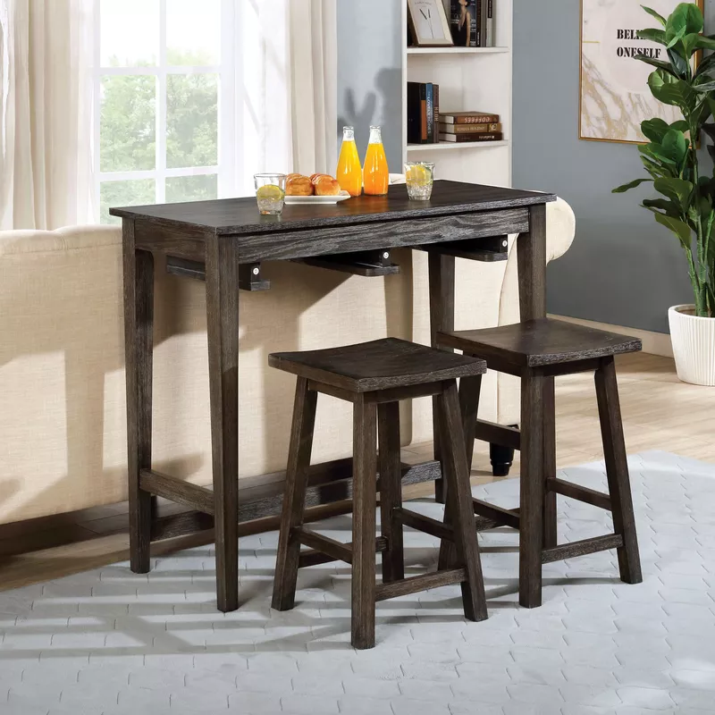 Transitional Wood 3-Piece Counter Height Table Set in Gray
