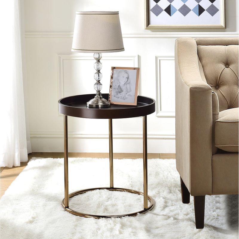 Silver Orchid Bruns Round Espresso Tray Table - Tray Top - Modern & Contemporary - Round - Wood - Base - End Tables - Metal - Goldtone...