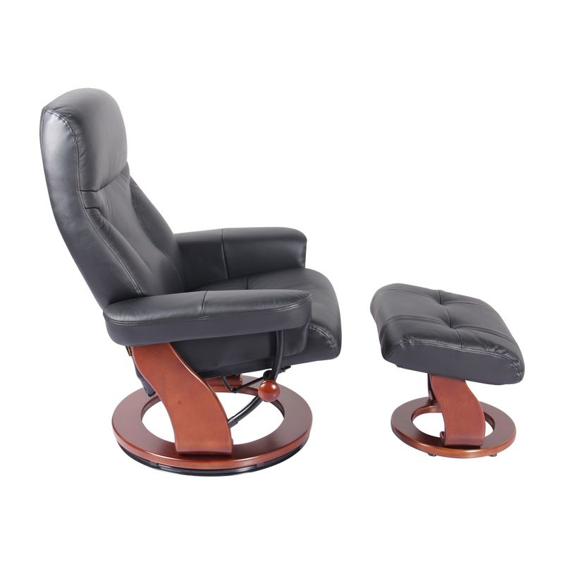 Almond Genuine Leather Recliner and Ottoman - Taupe
