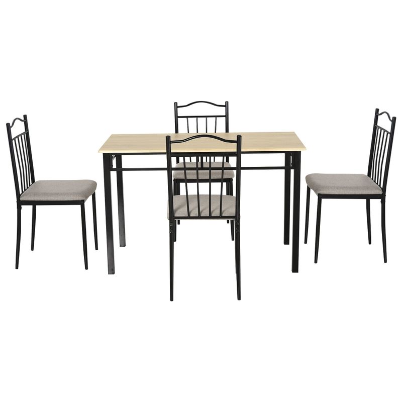 HOMCOM 5 Pieces Dining Set 1 Table 4 Chairs Metal Legs Cushion Seat Wood Color for Home Kitchen - Ash